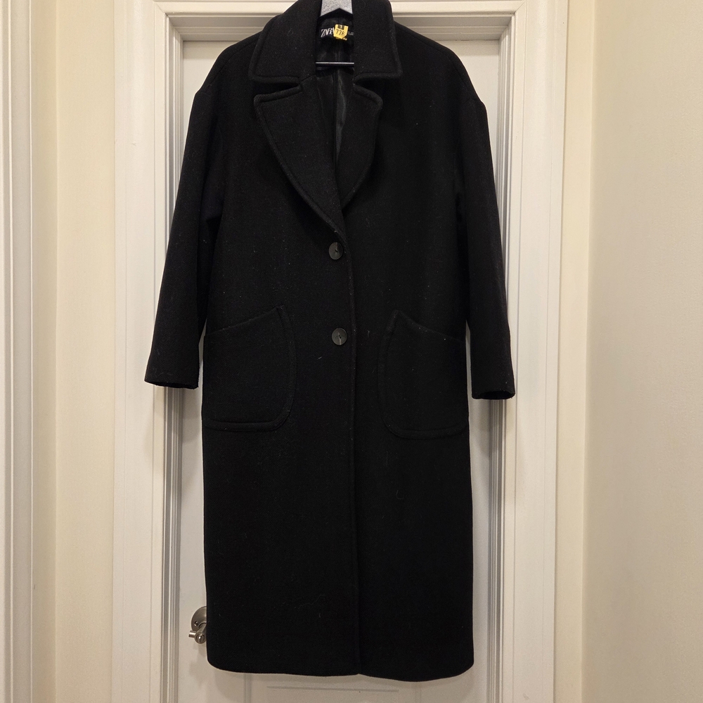 Zara Black Long Wool Pea Coat